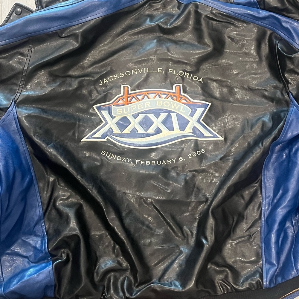 NFL Super Bowl XXXIX Patriots vs Eagles Black and Blue Varsity Jacket